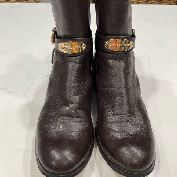 Michael Kors Arley Moto Brown Leather Ankle Boots 7 - Picture 3 of 15